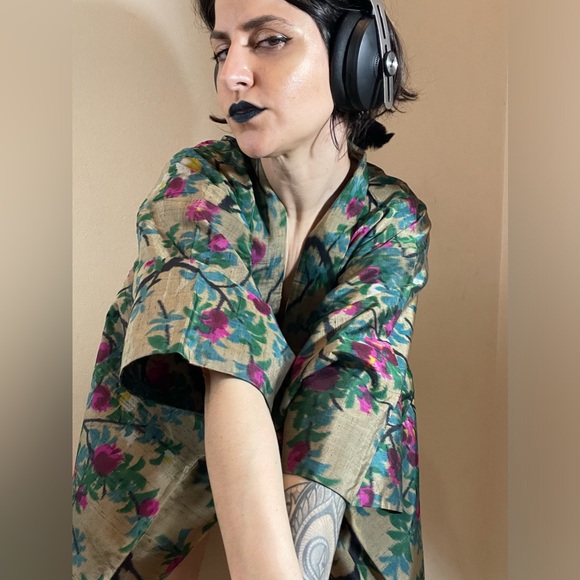 Floral gauze semi transparent sha silk vintage kimono Haori coat robe usomono - Picture 10 of 10